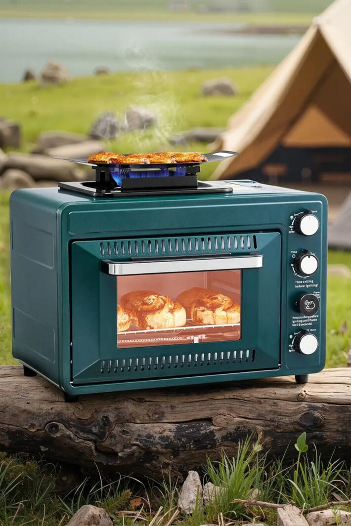 A portable outdoor oven and stove combo for cooking meals while camping or outdoors. Practical and easy to use. A portable outdoor oven and stove combo for cooking meals while camping or outdoors. Practical and easy to use.